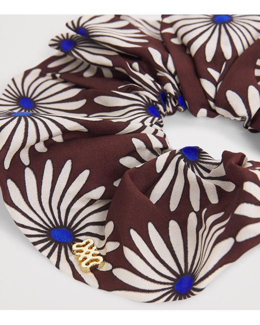 Sandro Brown Silk Floral Print Scrunchie