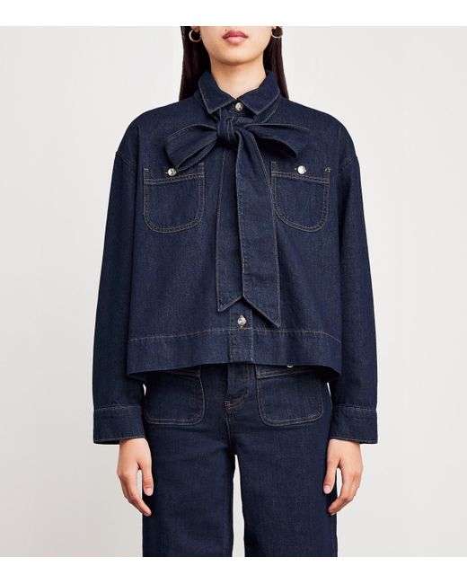 Maje Blue Bow-Detail Denim Jacket
