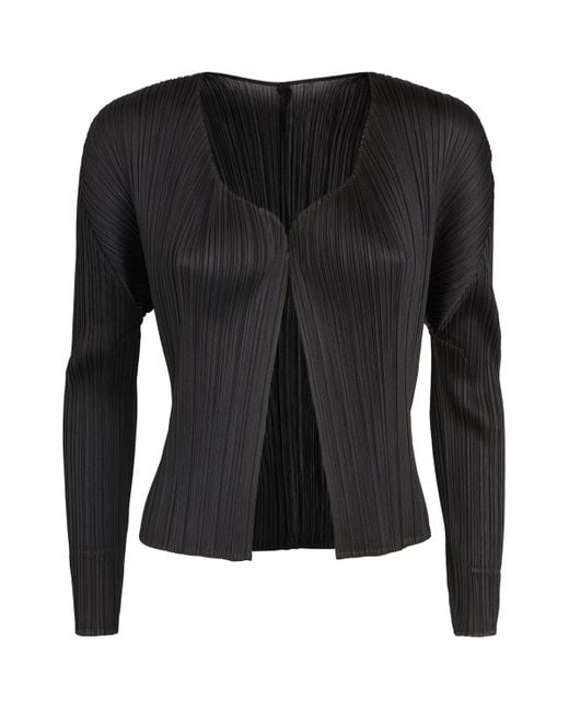 Pleats Please Issey Miyake Black Pleated Basics Cardigan