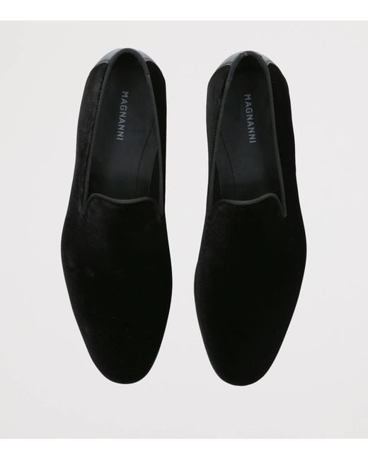 Magnanni Shoes Black Velvet Jareth Venetian Loafers for men