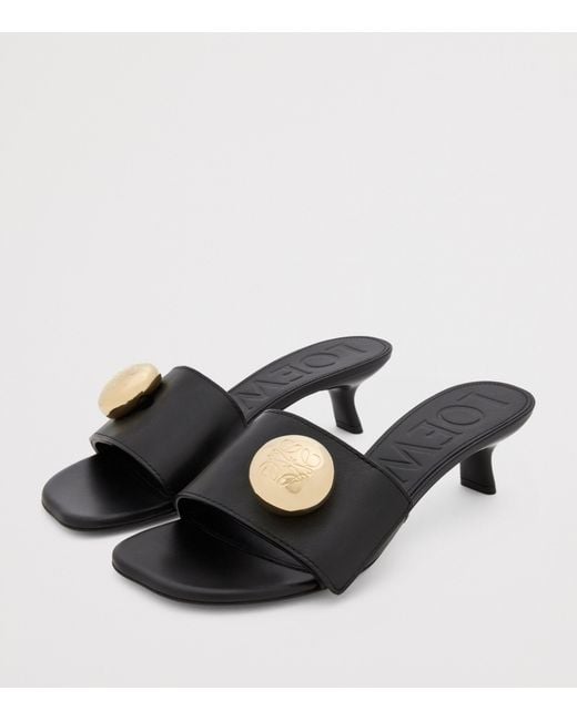 Loewe Black Leather Pebble Heeled Mules 45