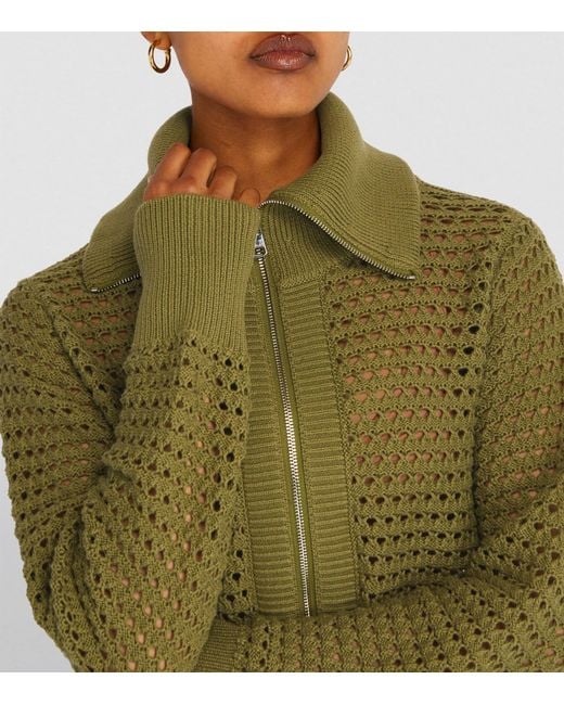 Varley Green Cotton Zip-up Eloise Sweater