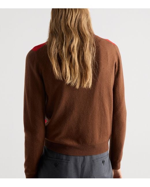 Prada Red Cashmere Argyle Polo Sweater