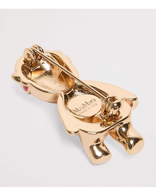 Max Mara Metallic Diamanté Teddy Bear Brooch