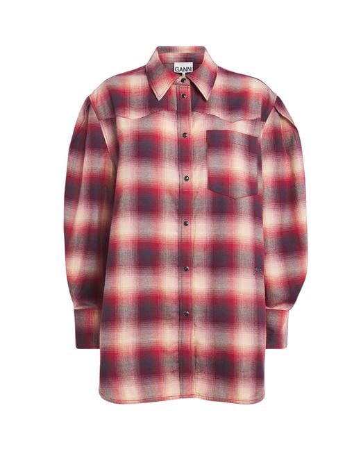 Ganni Pink Organic Cotton Check Shirt