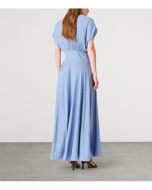 Maje Blue Satin Floral Midi Dress