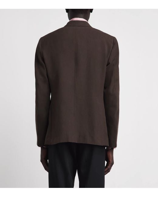 Isaia Black Linen Double-Breasted Blazer for men