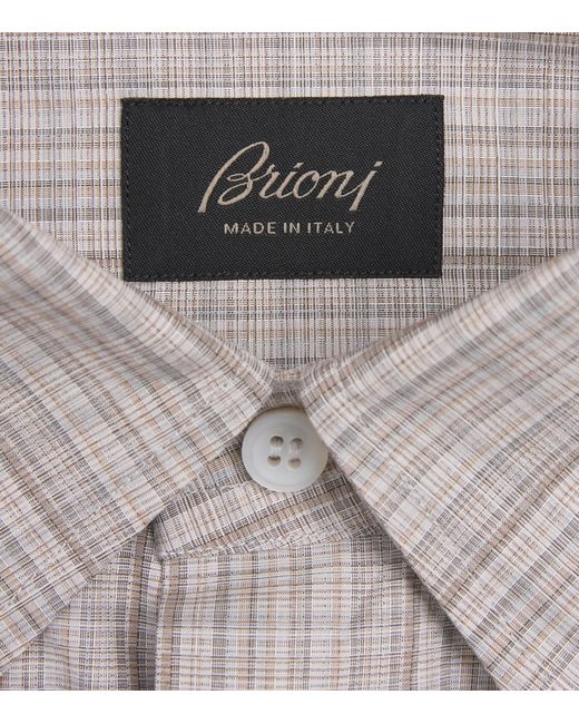 Brioni Gray Cotton Check Shirt for men