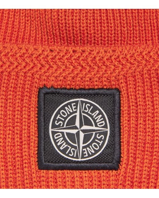 Stone Island Red Cotton Compass Patch Beanie for men