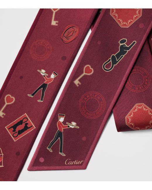Cartier Red Silk Diabolo De Bandeau Scarf