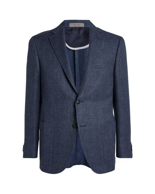 Corneliani Blue Wool-linen Twill Blazer for men