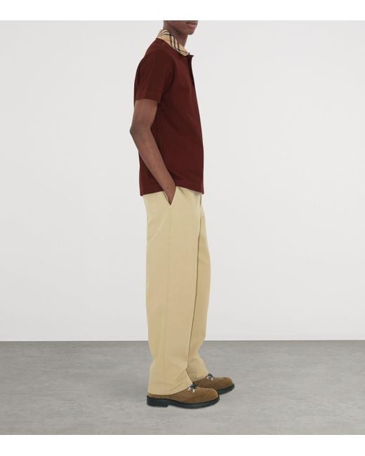 Burberry Brown Cotton Check-Collar Polo Shirt for men