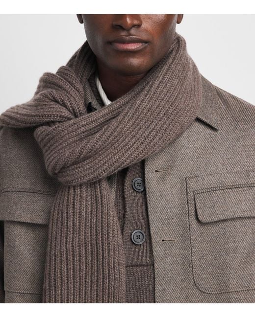 Johnstons Brown Cashmere Lovat Ribbed Scarf for men