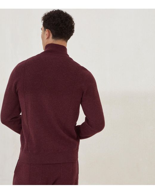 Brunello Cucinelli Red Cashmere Zip-Up Cardigan for men