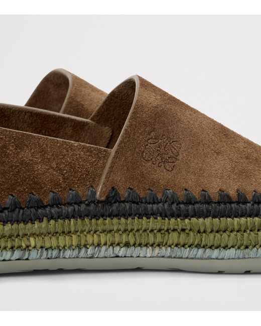 Loewe Green Suede Raffia-Trim Rio Slippers for men