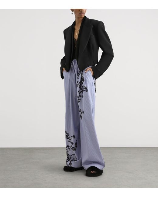 Dolce & Gabbana Blue Cotton-Silk Stripe Embellished Trousers