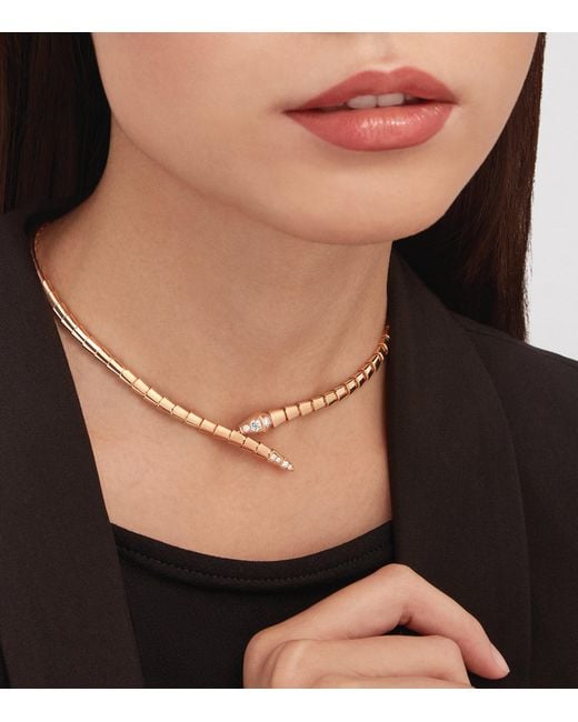 BVLGARI Metallic And Diamond Serpenti Viper Necklace