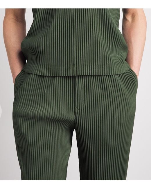 Homme Plissé Issey Miyake Green Pleated Straight Trousers for men