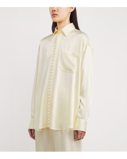 Stella McCartney White Satin Faux Pearl-Trim Shirt
