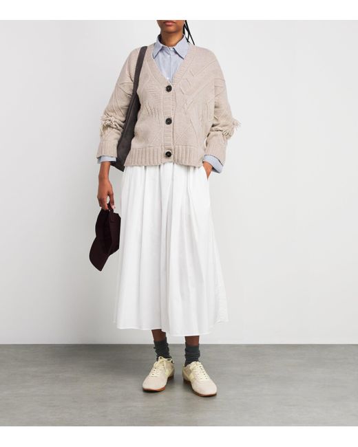 Weekend by Maxmara Natural Virgin Wool Fringe Cardigan