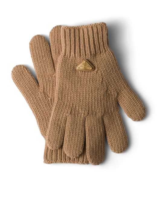 Prada Natural Wool Logo Gloves