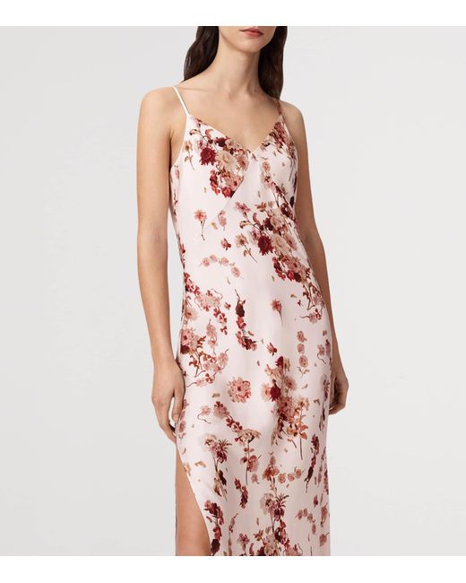 AllSaints Pink Silk-Blend Melody Slip Dress