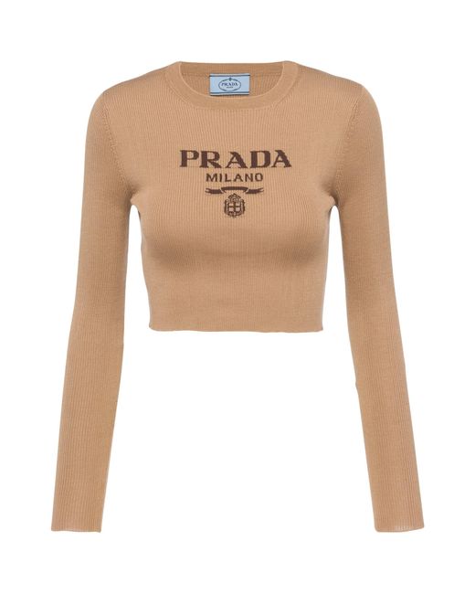 Prada Natural Silk Cropped Logo Sweater