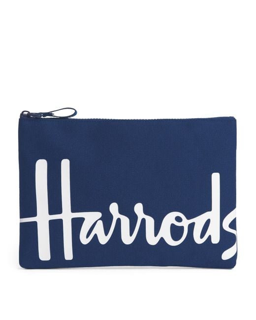 Harrods Blue Medium Cotton Logo Pouch for men