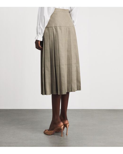 Alessandra Rich Natural Wool Prince Of Wales Check Pleated Skirt
