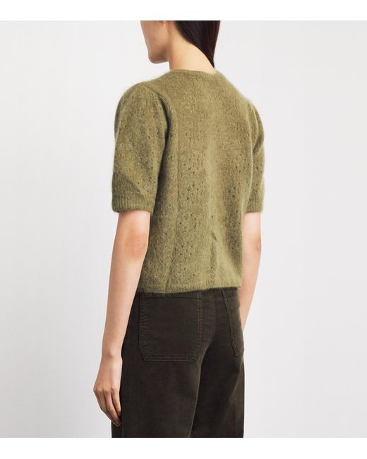 FRAME Green Cashmere Short-Sleeve Cardigan