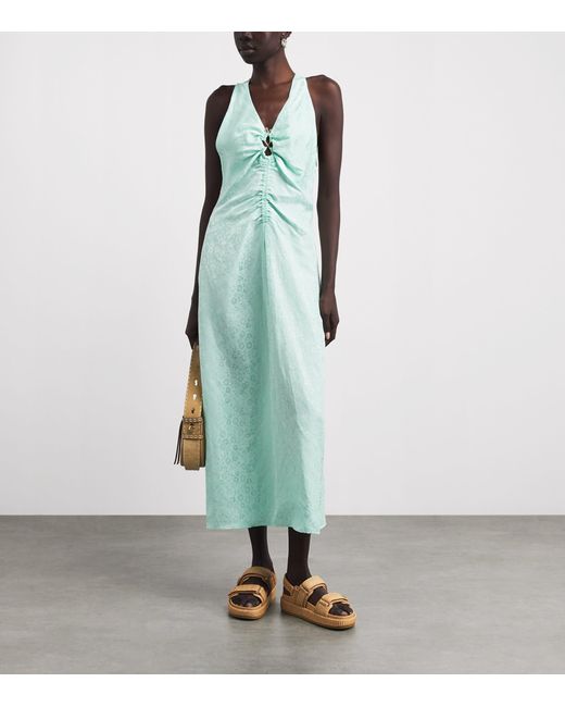 Sandro Blue Floral-Jacquard Maxi Dress