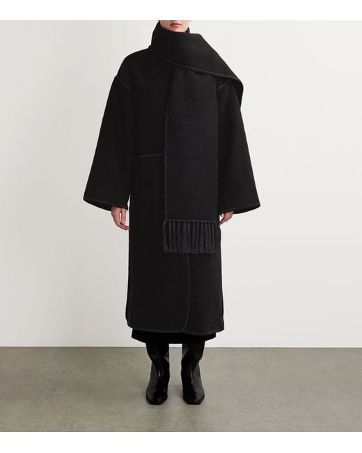 Totême Black Wool-Blend Scarf Coat