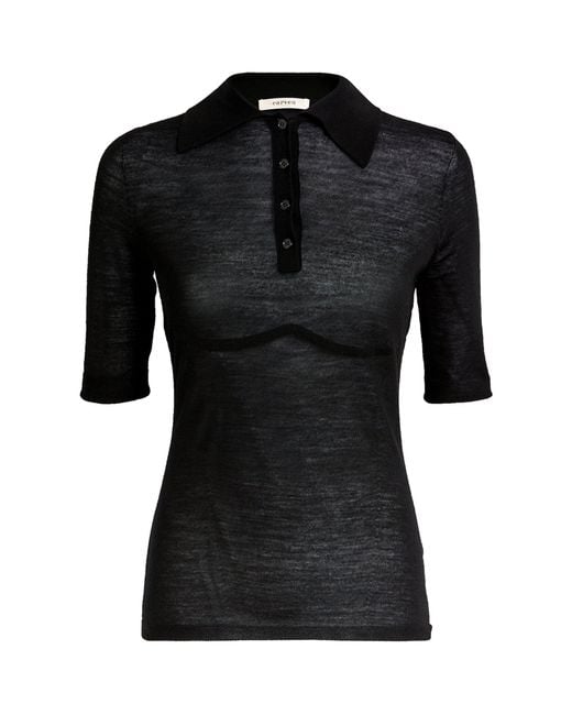 Carven Black Wool Semi-sheer Polo Shirt