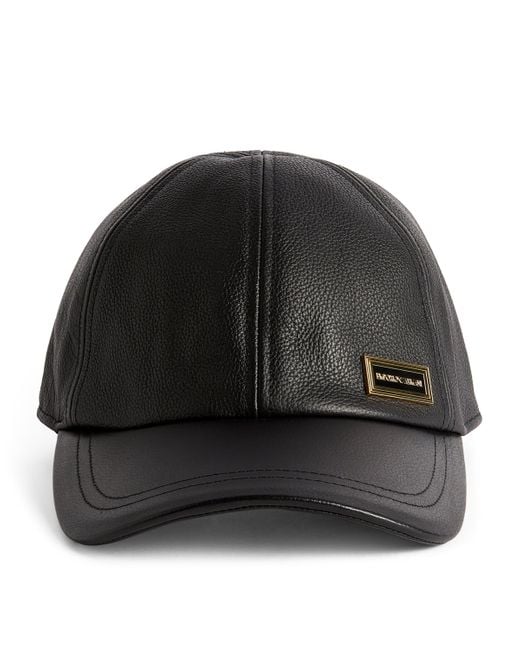Emporio Armani Black Leather Logo Baseball Cap for men