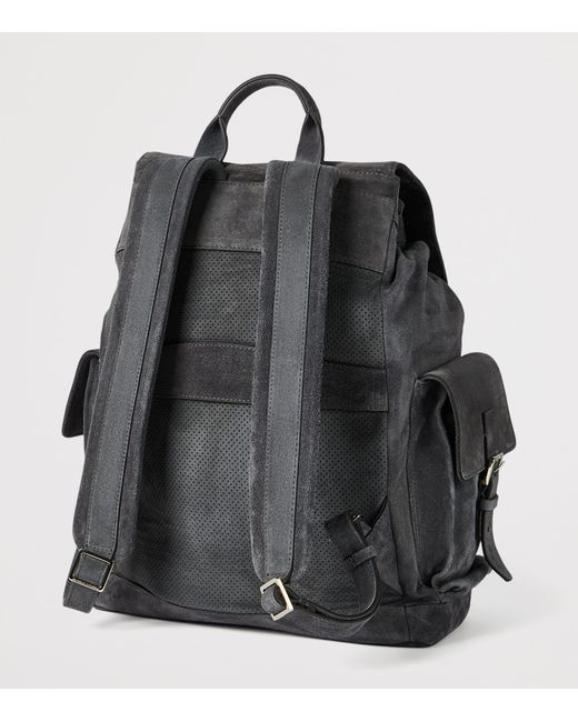Brunello Cucinelli Black Suede City Backpack for men