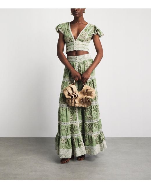 Alice + Olivia Green Embroidered Keeley Blouse