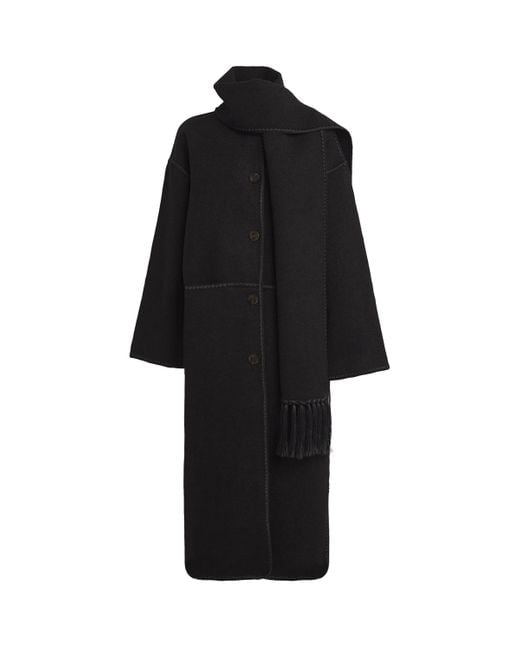 Totême Black Wool-Blend Scarf Coat