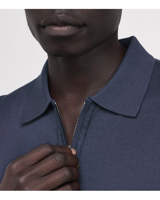 Pal Zileri Blue Silk-Cotton Half-Zip Polo Shirt for men