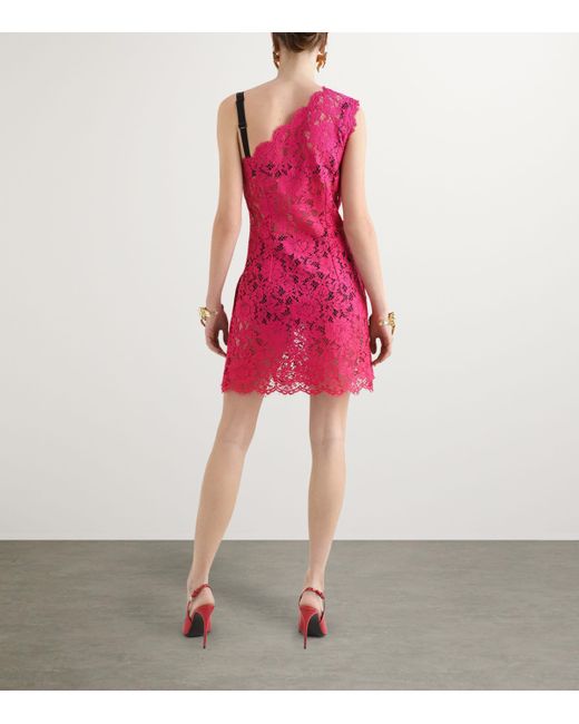 Dolce & Gabbana Pink Lace One-Shoulder Mini Dress
