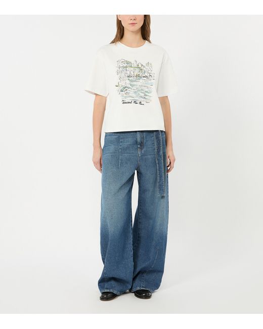 Weekend by Maxmara White Cotton Lake Print T-Shirt