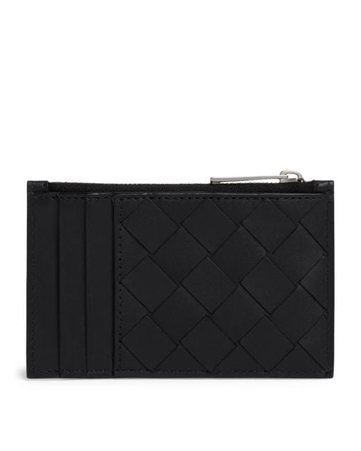 Bottega Veneta Black Leather Intrecciato Zipped Card Holder for men
