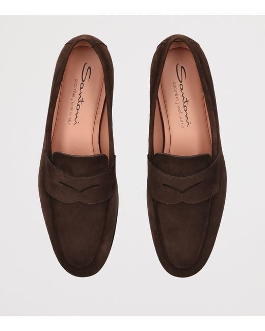 Santoni Brown Suede Carla Loafers
