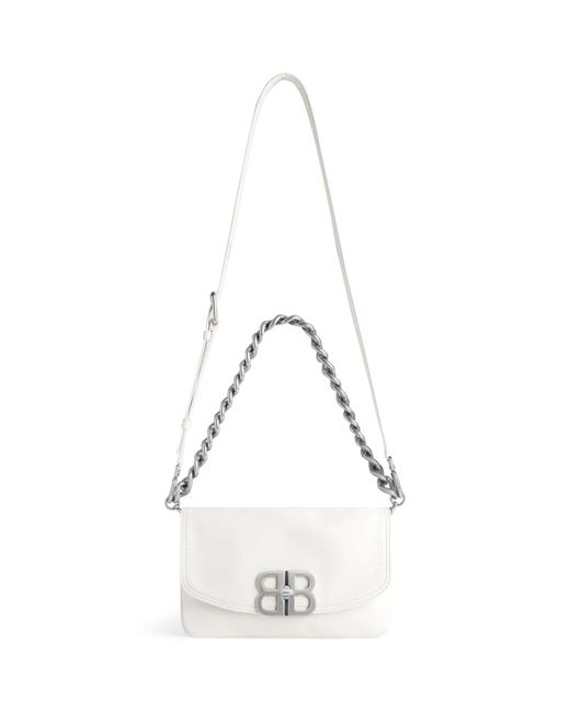 Balenciaga White Small Leather Soft Flap Shoulder Bag