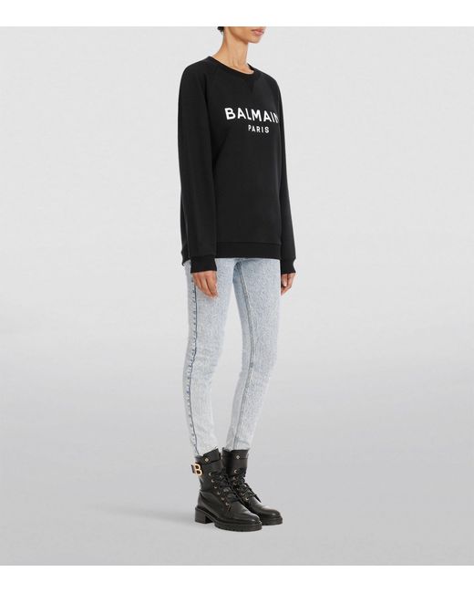 Balmain Black Cotton Logo Sweatshirt