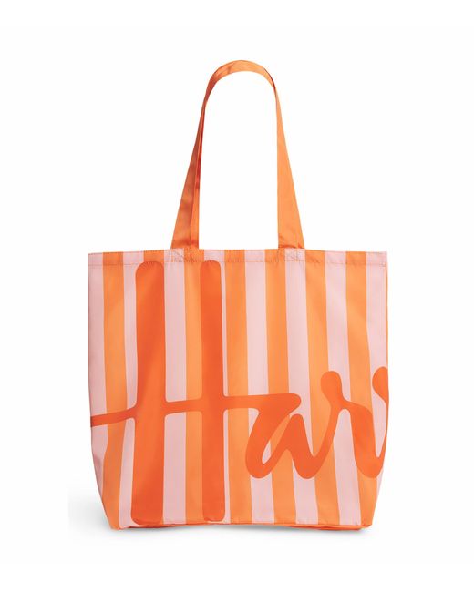 Harrods Orange Logo Pocket Shopper Bag