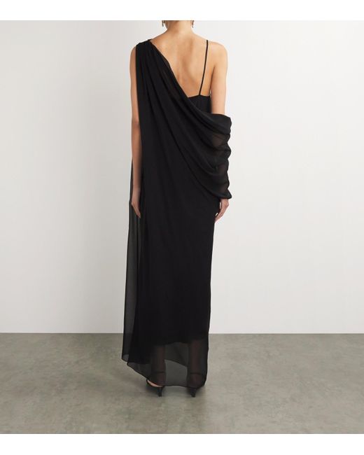 Khaite Black Silk Asymmetric Taj Maxi Dress