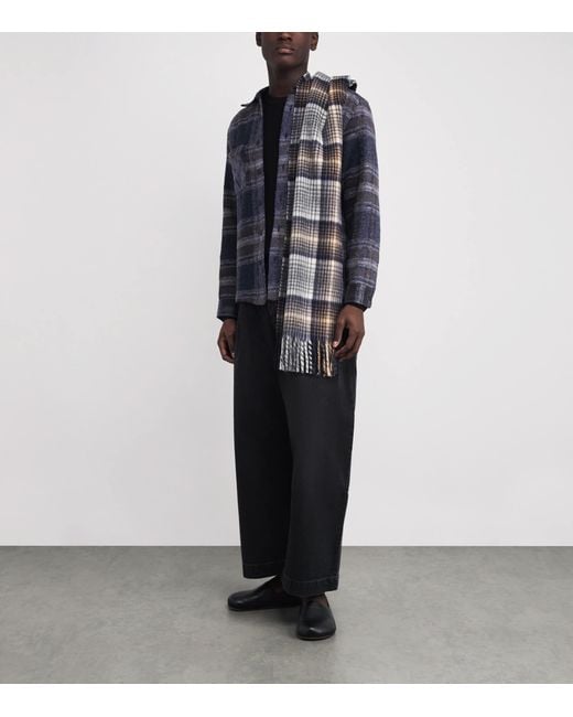Wax London Blue Wool-Blend Check Whiting Overshirt for men