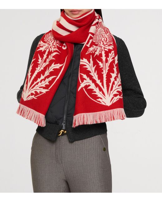 Burberry Red Wool Thistle Shield Scarf