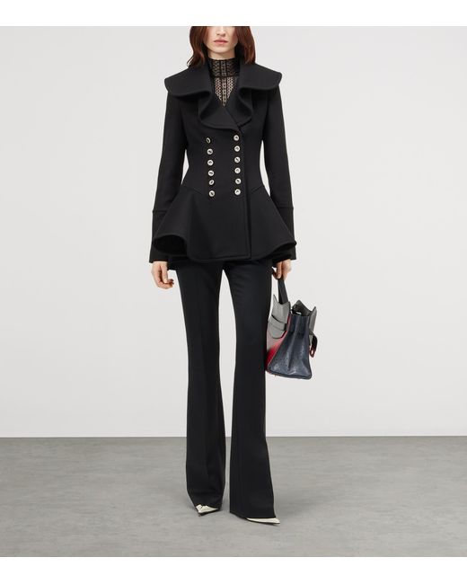 McQueen Black Wool Waterfall-Collar Coat