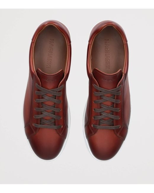 Magnanni Shoes Brown Leather Low-Top Sneakers for men